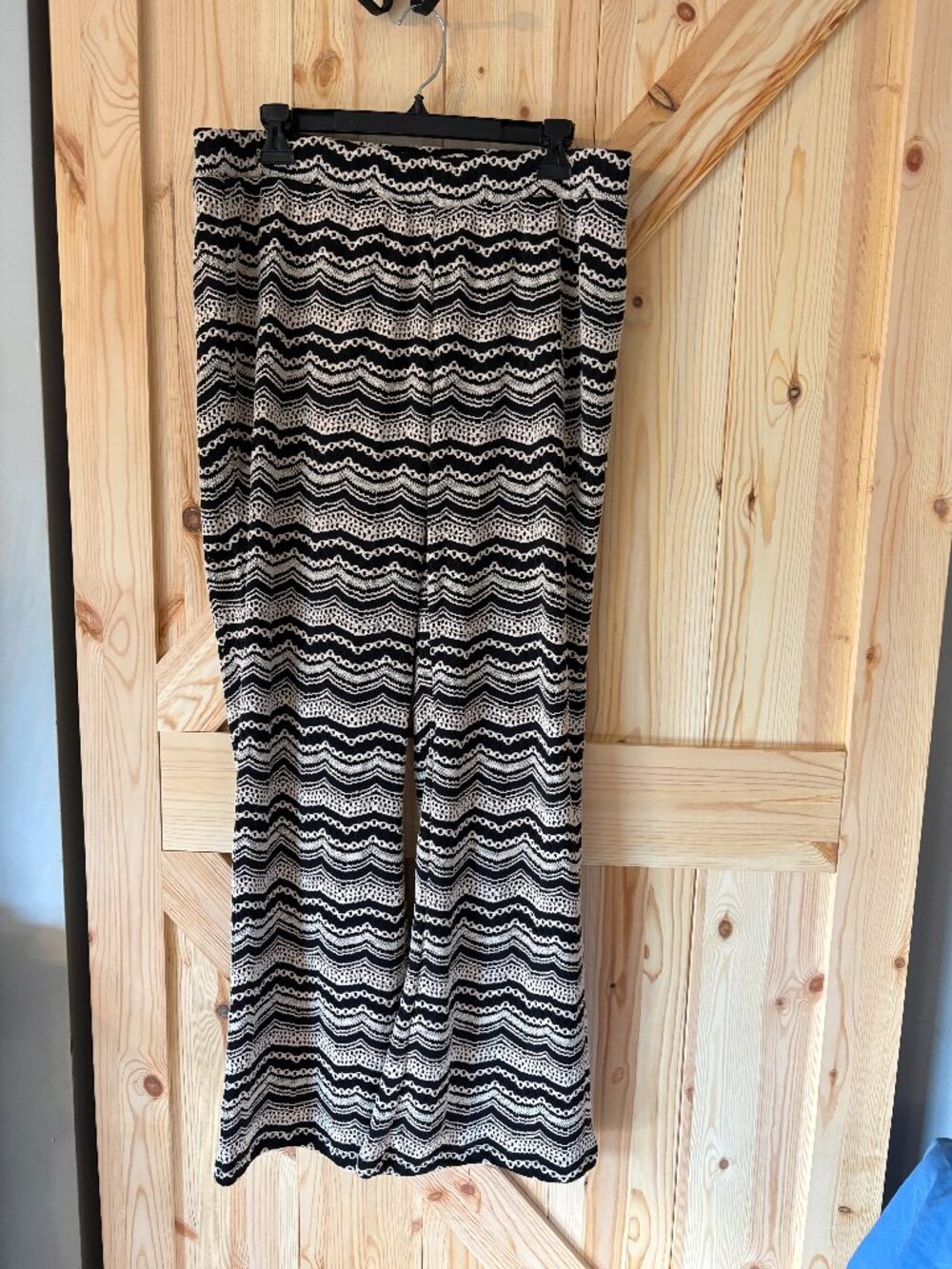 CATO Wide Leg Pants 14/16W  Black Cream Boho Print Pull On Stretch Palazzo